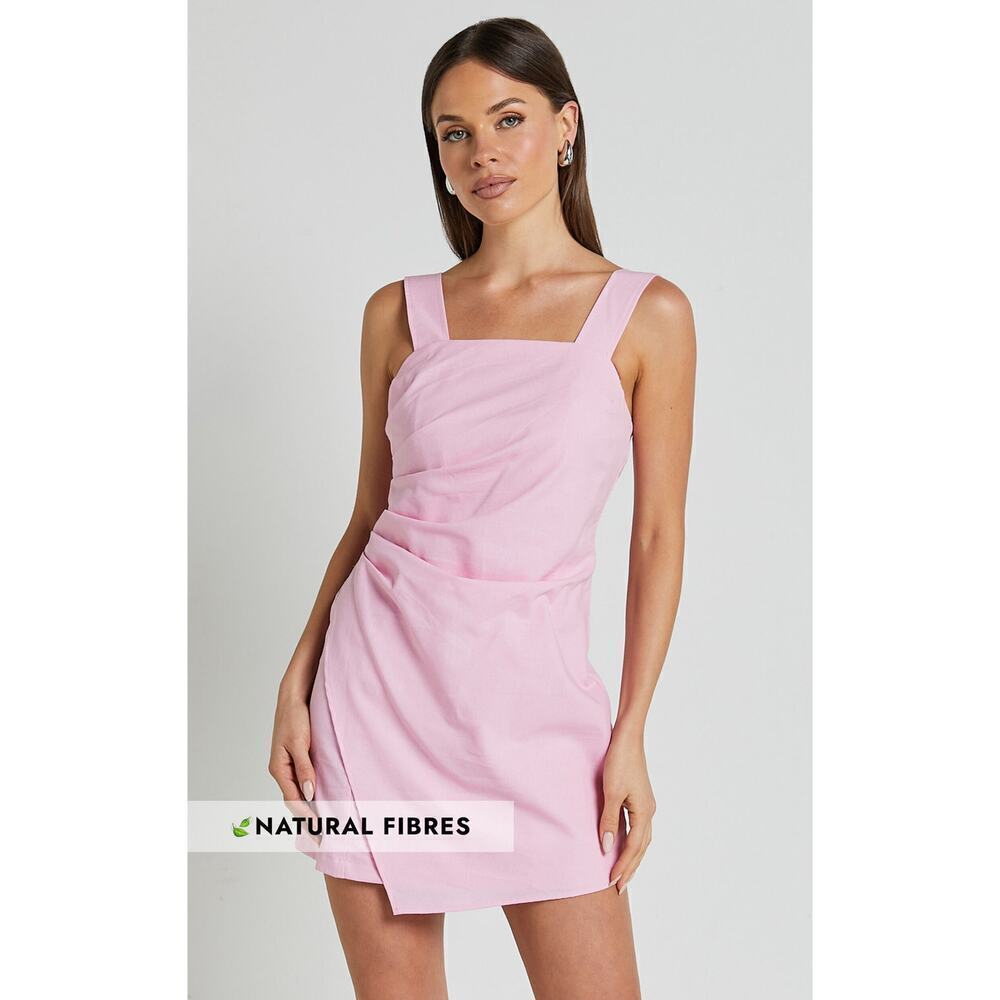 Abby Mini Dress By Pink Diamond Linen Straight Baby Pink Balletcore